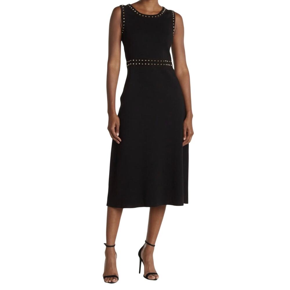 FERRAGAMO USA Studded Trim Sleeveless Wool Dress, Size L